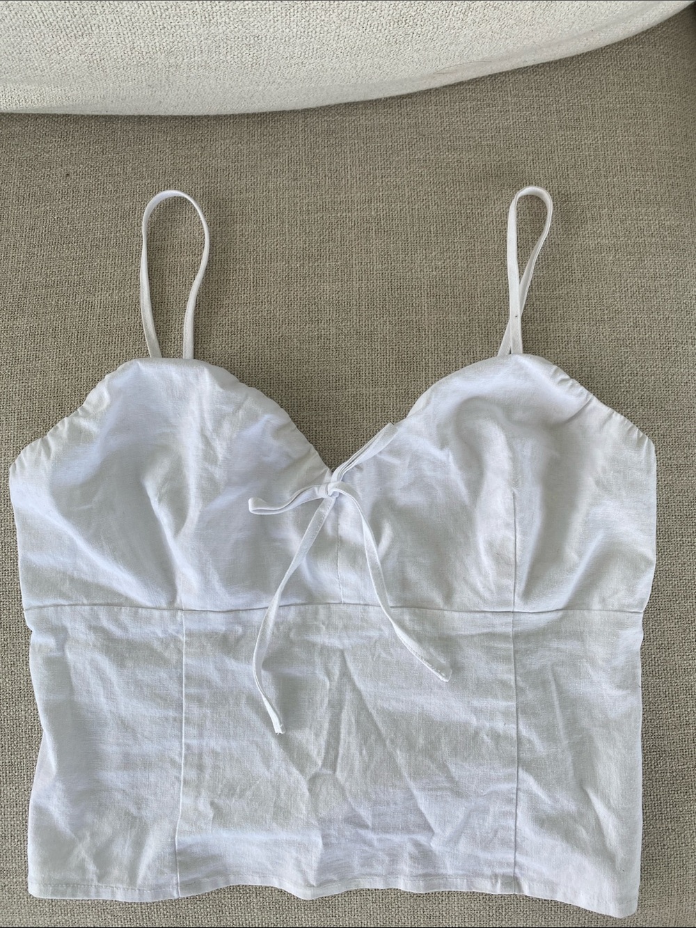 Leith White Linen-Blend Spaghetti Strap Tank Top